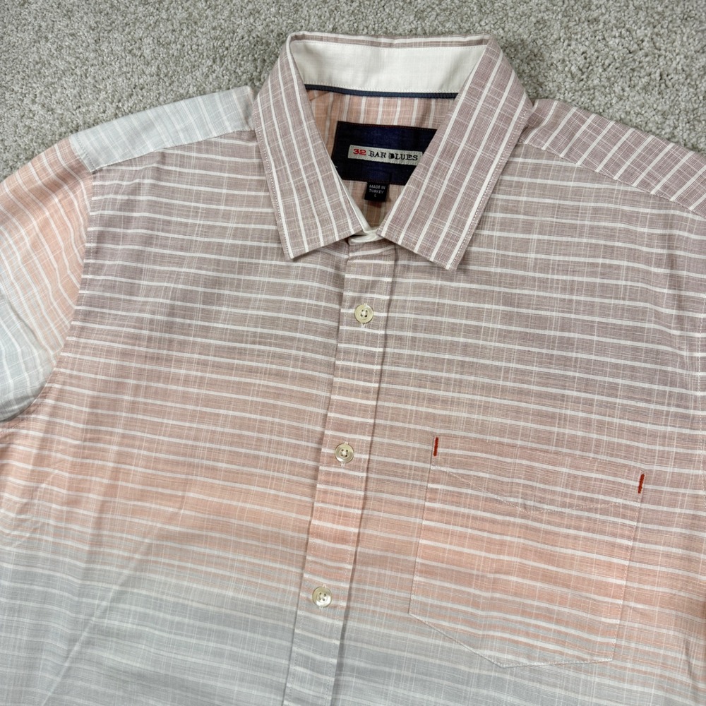 32 Bar Blues Shirt Mens Large Orange White Striped Ombre Short Sleeve Button Up